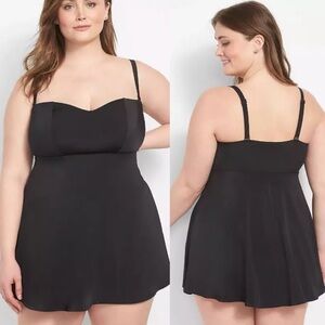 Swim by Cacique Black Wireless One Piece Lined Sleeveless Mini Swim Dress Sz 36